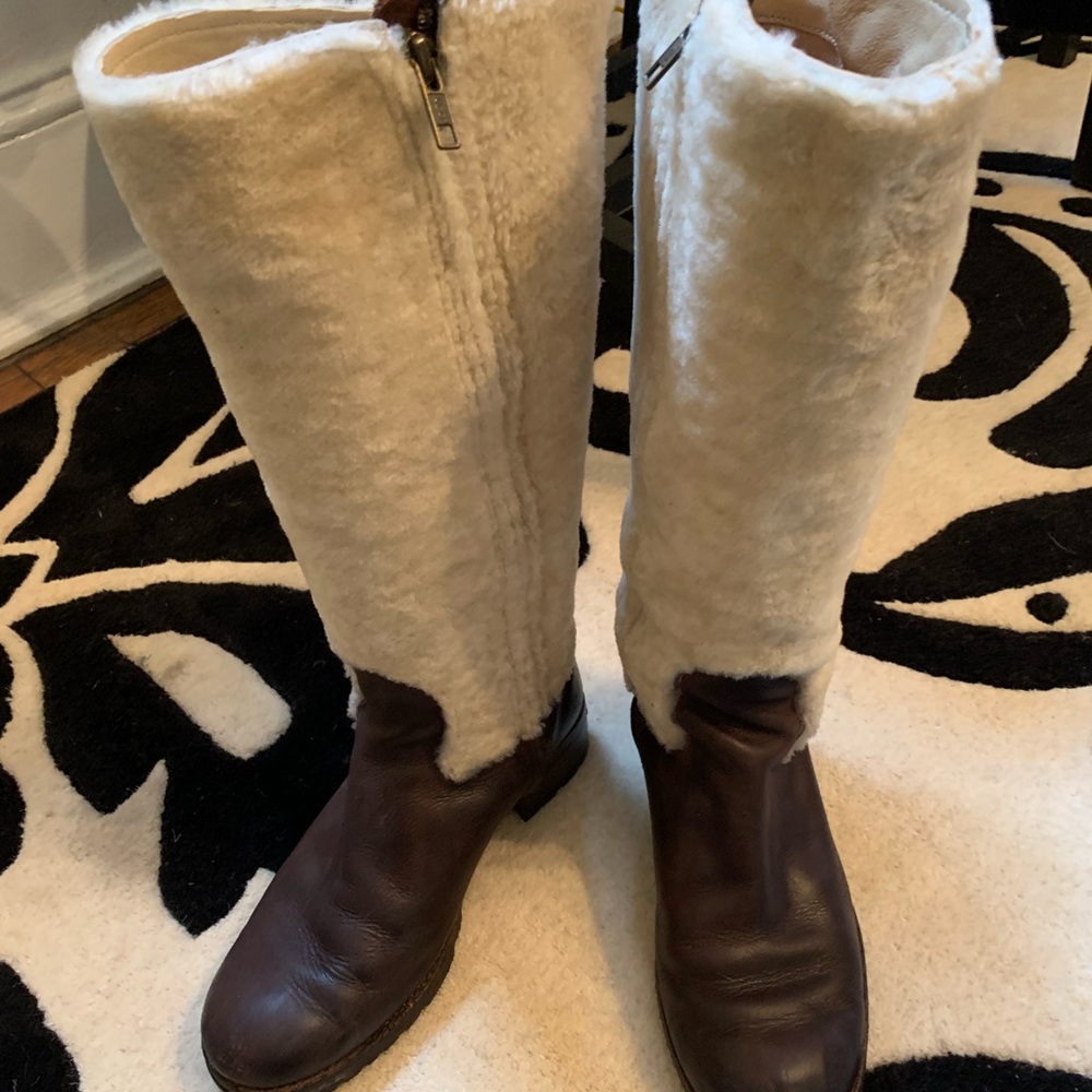 UGG Tall Shearling-Lined Winter Boots in Brown and Cream